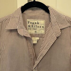 Frank & Eileen Button Down, Burgundy and White Stripe, Size Medium